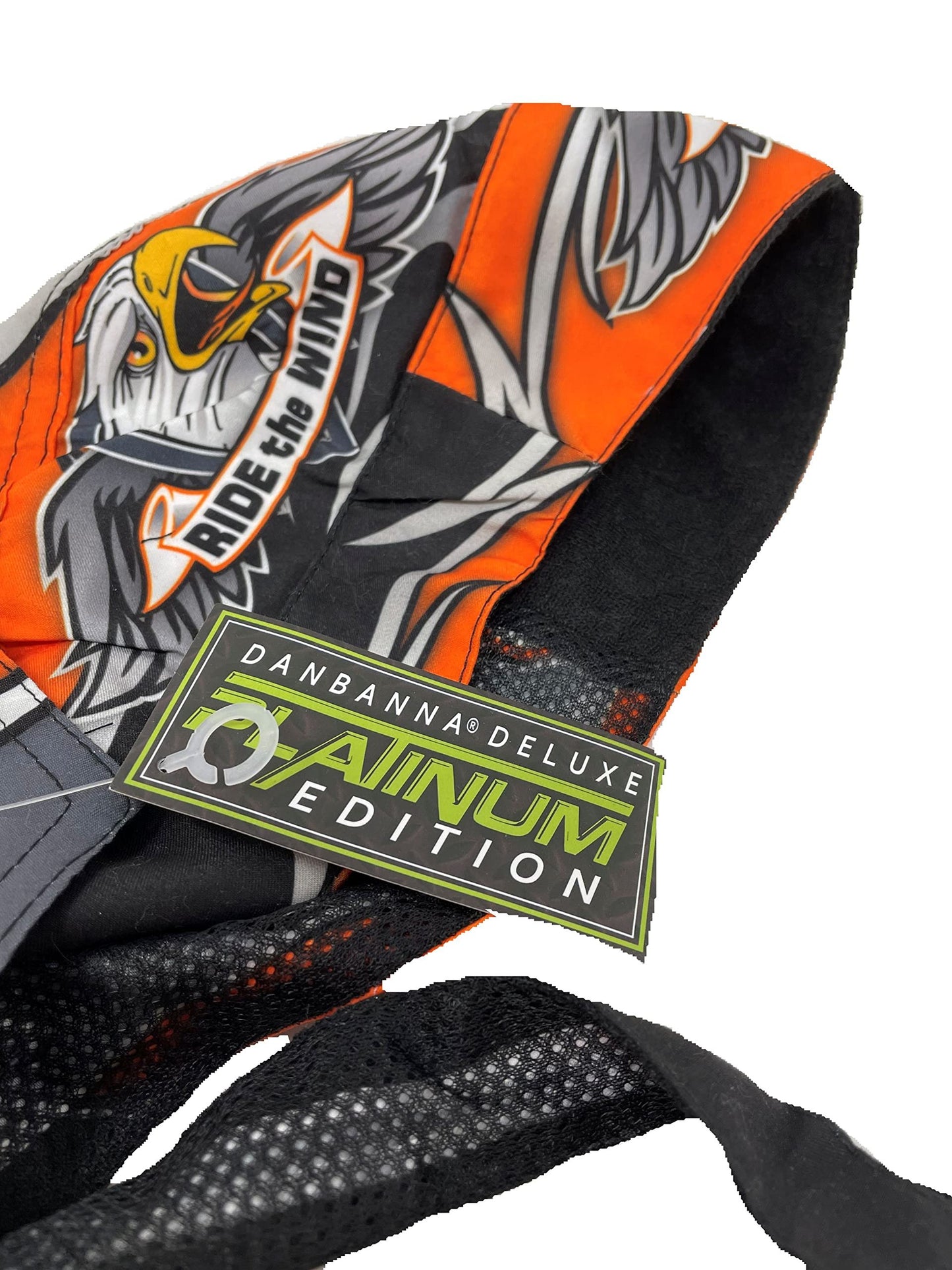 Platinum Biker Doo Rag Durag Headwrap Black Orange Yellow American Eagle Wings Ride The Wind Sweatband