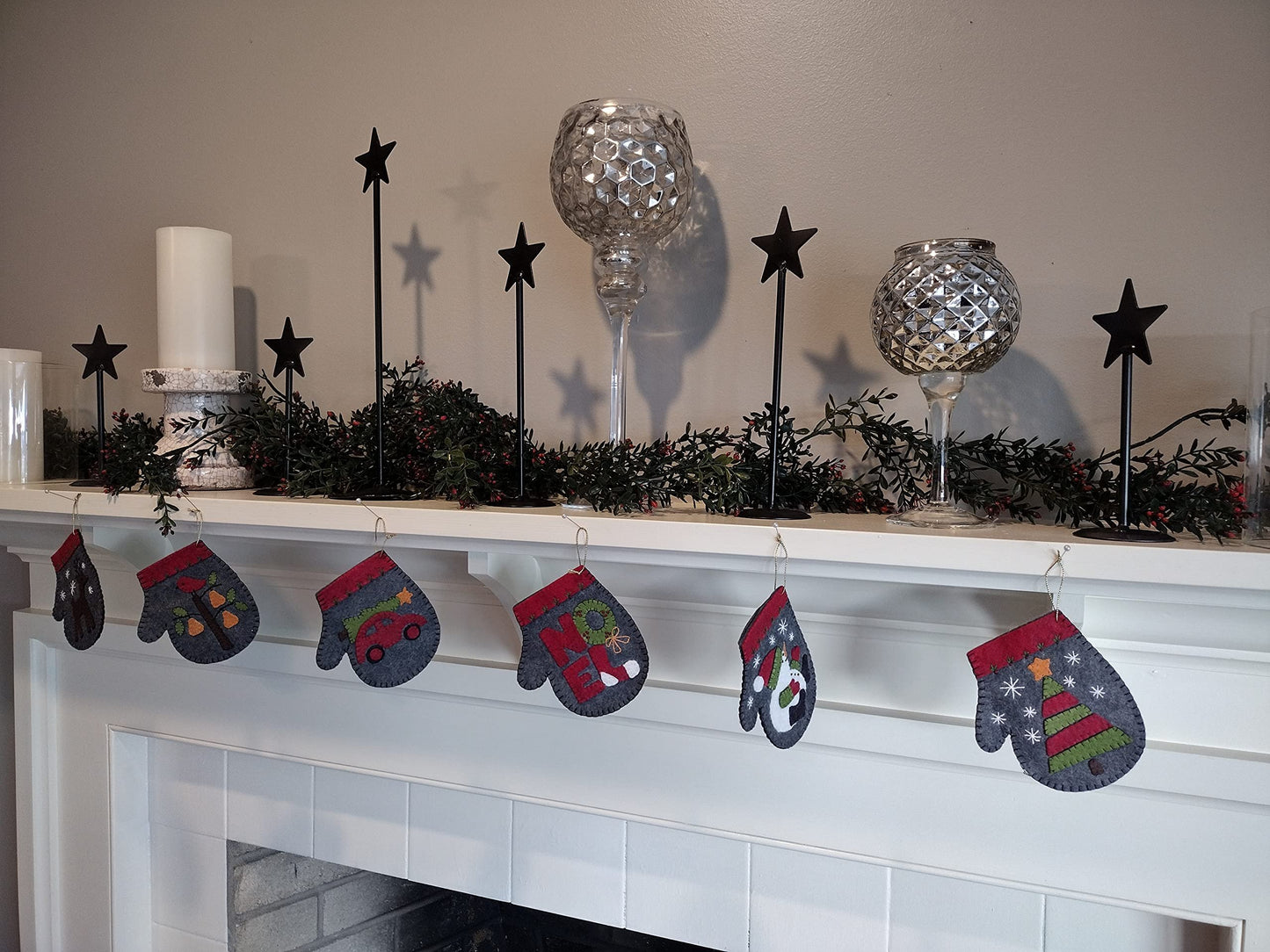 Charcoal Mittens | Felt Applique Christmas Ornament Kit | 6 DIY Christmas Ornament Mittens | 4" x 4.5"