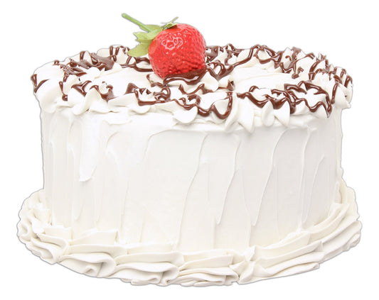 Just Dough It 7" Realistic Vanilla Frosted Cake with Chocolate Drizzle and Strawberry Replica Prop