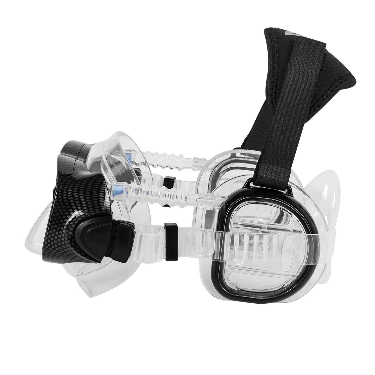IST ProEar Dive Mask with Ear Covers, Scuba Diving Pressure Equalization Gear, Tempered Glass Twin Lens (Black)