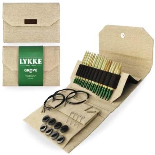 LYKKE Grove 5 Inch Interchangeable Circular Knitting Needle Set in Beige Jute Canvas Case