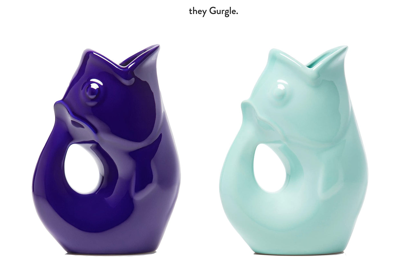Gurgle Pot Fish Pitchers Large -Set of 2 - Cobalt Blue and Light Blue. More than just your average beverage pitcher. Makes a delightful gurgling sound.