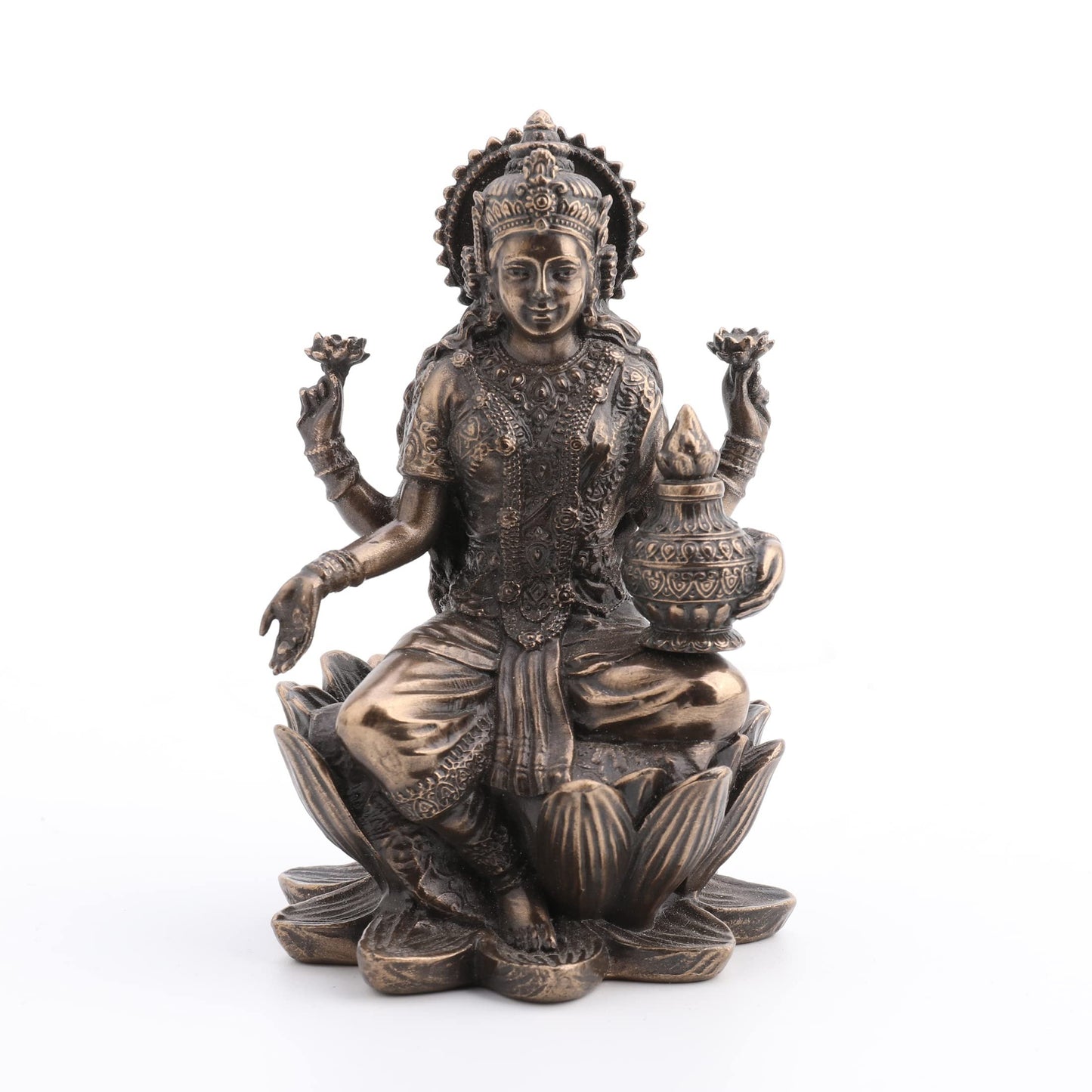 Veronese Design 3.3" Hindu God Lakshmi Sitting On Lotus Resin Figurine Bronze Finish