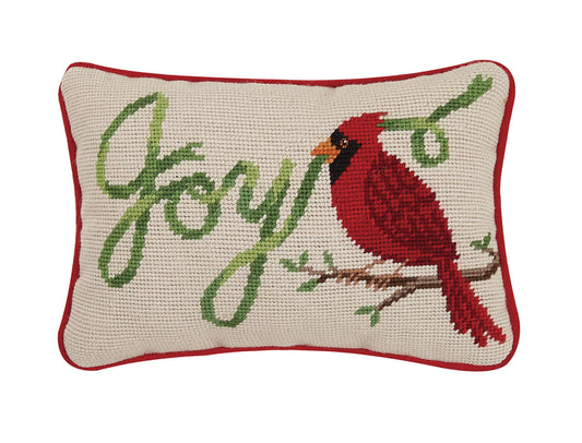 Peking Handicraft Joy Cardinal Bird Christmas Needlepoint Pillow - 6.5" x 9"