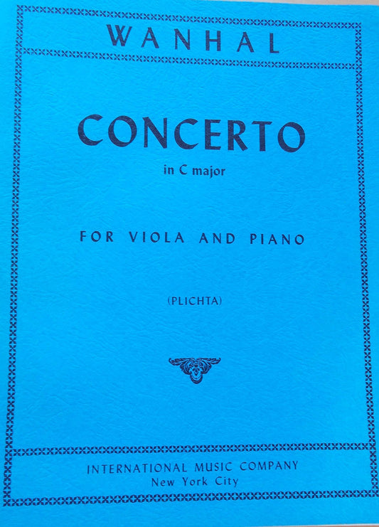 Vanhal - Concerto In C Major For Viola and Piano Edited by Plichta Published by International Music Company