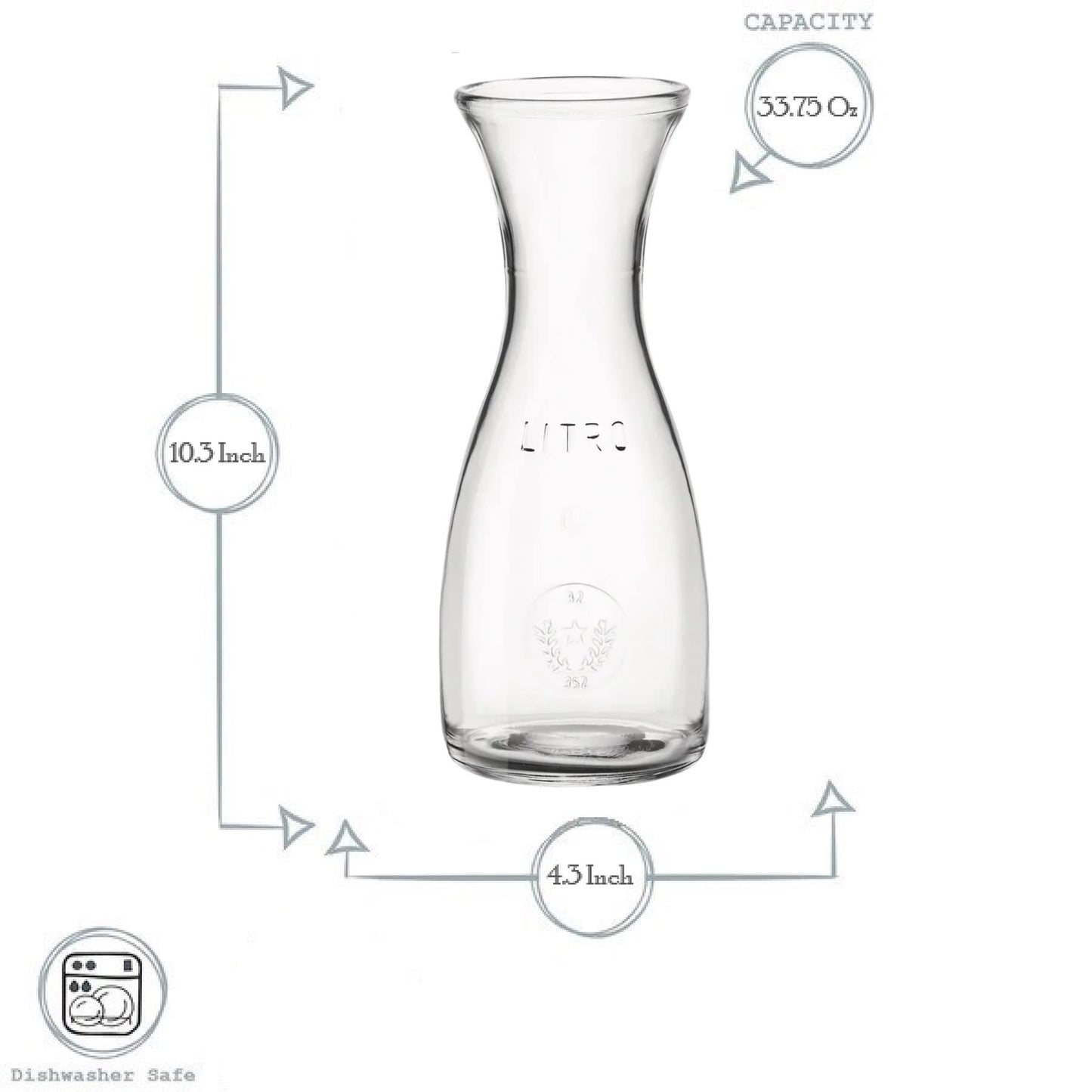 Bormioli Rocco Misura PZ Wine Carafe. Wide Mouth Clear Glass Pitcher For Water, Juice, Milk, Coffee, Iced Tea Elegant Bistro Style Decanter With Authenticity Stamp Made In Italy
