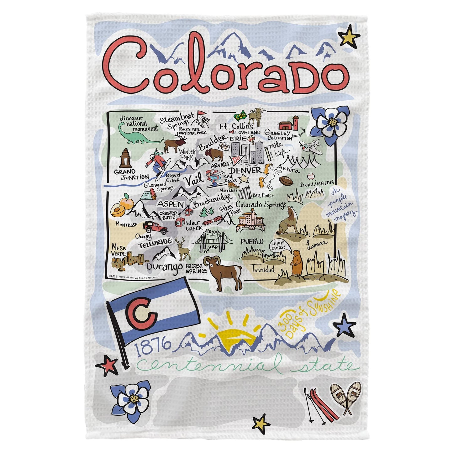 Fish Kiss® 16"x24" Map Dish Towel is of 100% Microfiber Waffle Weave Making it Super Absorbent, Soft & Machine Washable - Map Kitchen Towel,Map Dish Cloth is Multi Purpose