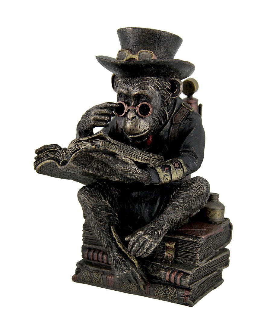 Veronese Design 7 1/2" Steampunk Chimpanzee Scholar Resin Statue Bronze Finish