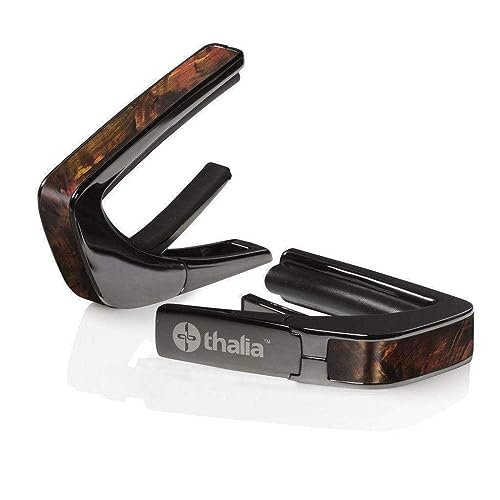 Thalia Guitar Capo for Acoustic and Electric - Exotic Series with Universal Human Touch Fret Pads - Premium Capo for Acoustic Guitar 6 and 12 String, Electric & Classical - Black Chrome - Whiskey Wing
