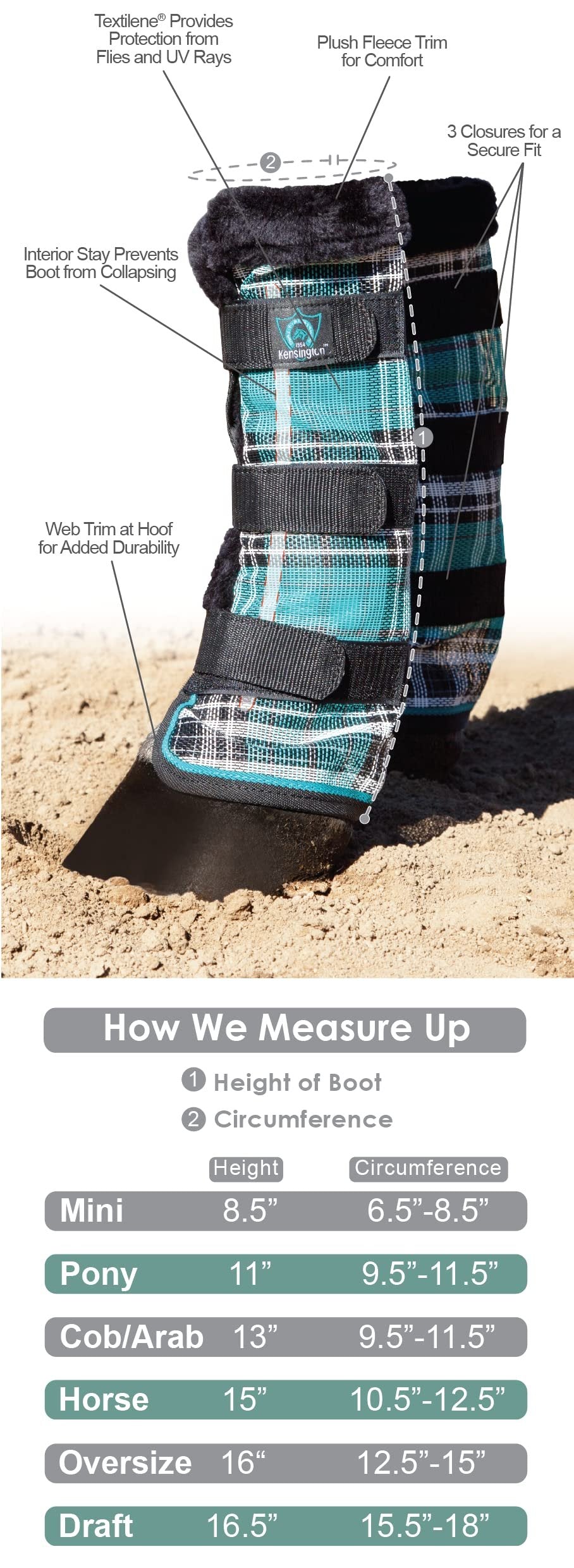 Kensington Natural Horse Fly Boots - Fleece Trimmed - Stay-Up Technology - Protection from Insect Bites and UV Rays - Sold in Pairs (2 Boots) - Medium - Tan
