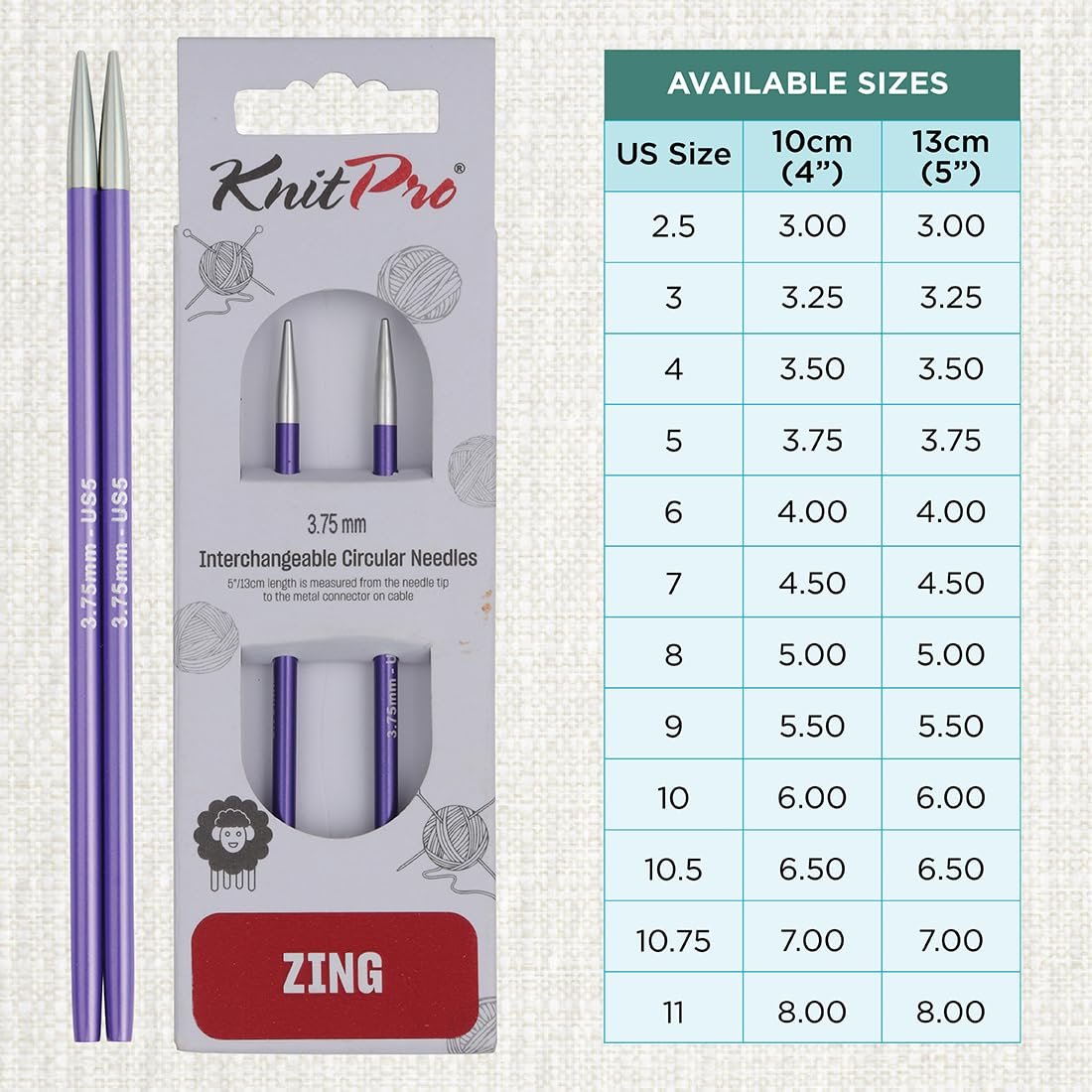 KnitPro Zing Interchangeable Circular Needles 4" (10cm)