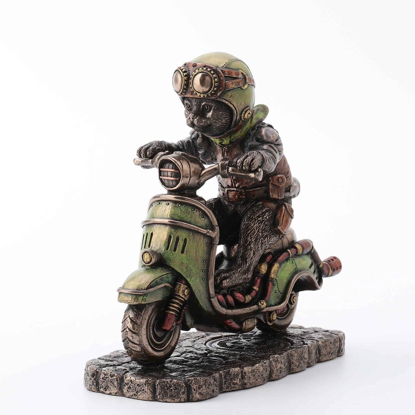 Veronese Design 5 1/2 Inch Steampunk Cafe Racer Cat Scooter Resin Figurine Bronze Finish