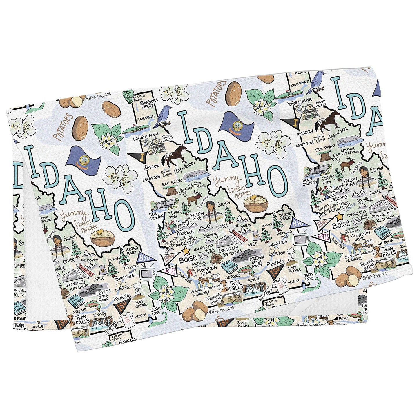Fish Kiss 16"x24" Map Towel is 100% Microfiber Waffle Weave Help You Explore in Detail – Our Super Absorbent & Soft, Machine Washable State Map Towel is Stain & Wrinkle Resistant