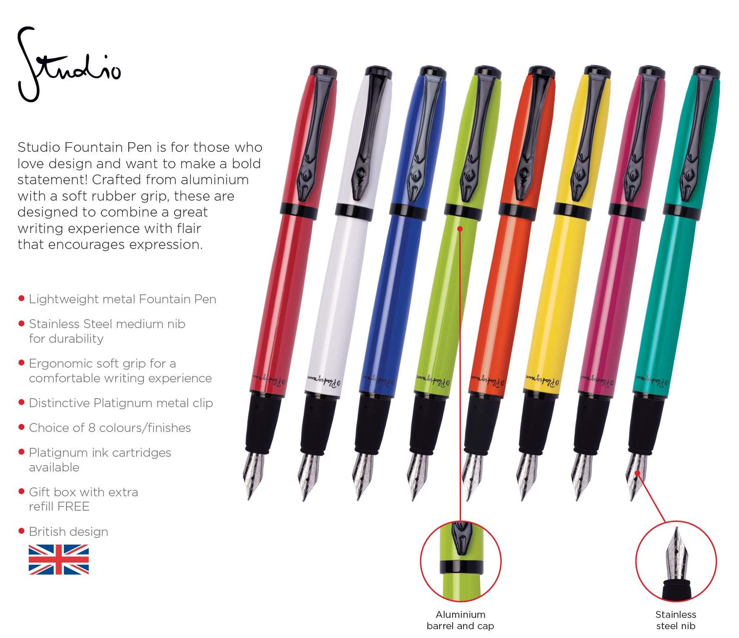 Platignum Studio Silver Gift Box Includes Fountain Pen - Ink - Blue - Parent ASIN