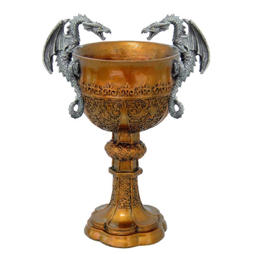 Pacific Giftware King Arthur's Fantasy Golden Chalice with Dual Dragon Wine Goblet Sculptural Decor