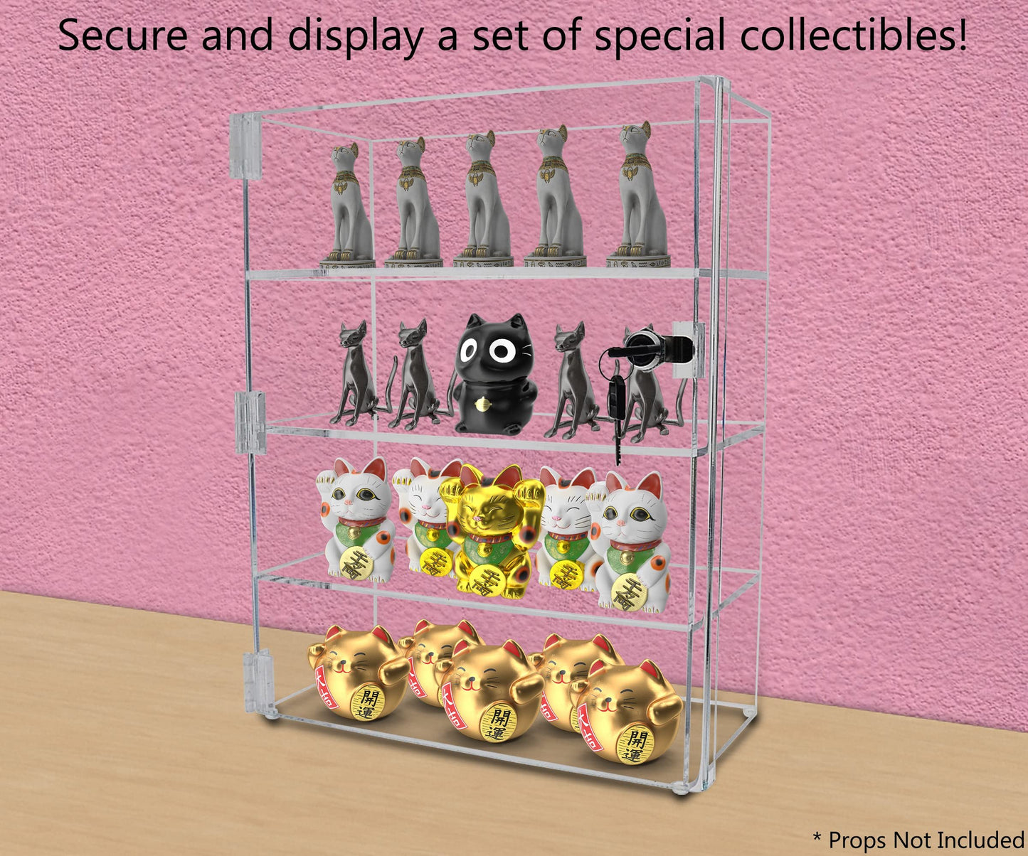 Marketing Holders Security Locking Case Bakery Pastry Cabinet Display with Lock and 2 Keys Acrylic Jewelry Show Case Stand 4 Shelf Cabinet