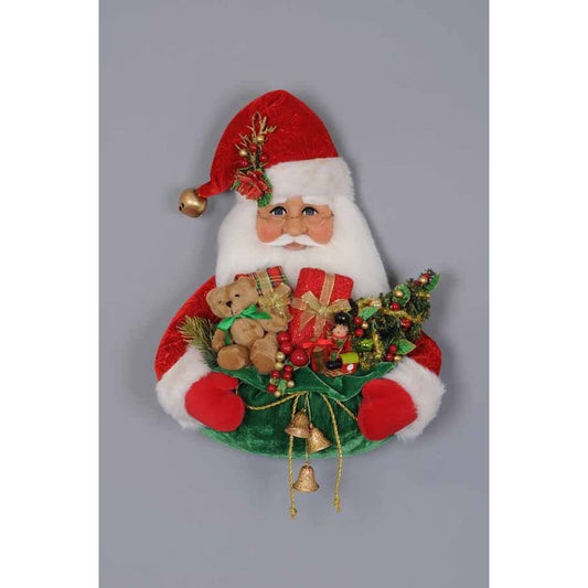 Karen Didion Originals Santa Head with Gift Bag Figurine, 22 Inches - Handmade Christmas Holiday Home Decorations and Collectibles