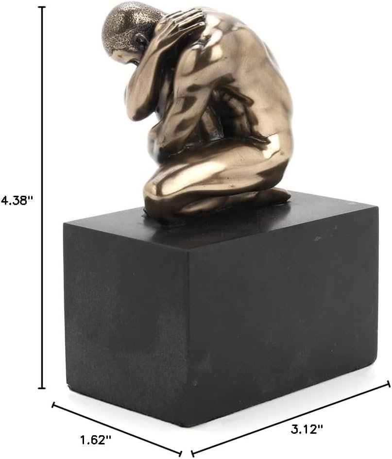 Veronese Design 4 3/8" Tall Naked Weeping Male Figurine on Plinth Cold Cast Resin Statue Antique Bronze Body Art Sculpture