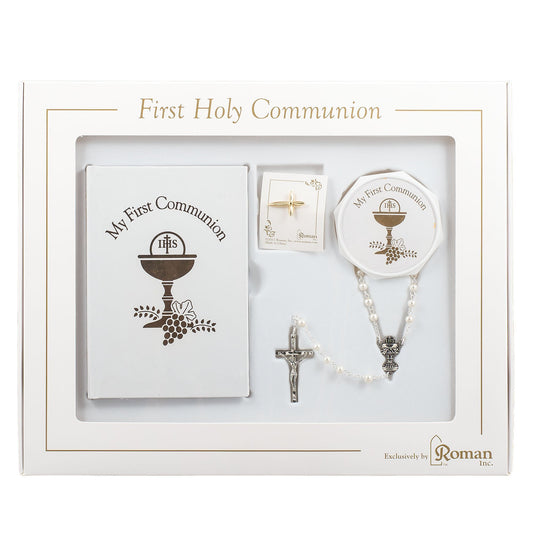 Roman 5-Piece My First Communion Gift Set for Girls – White & Gold Book and Accessory Bundle, Religious Keepsake