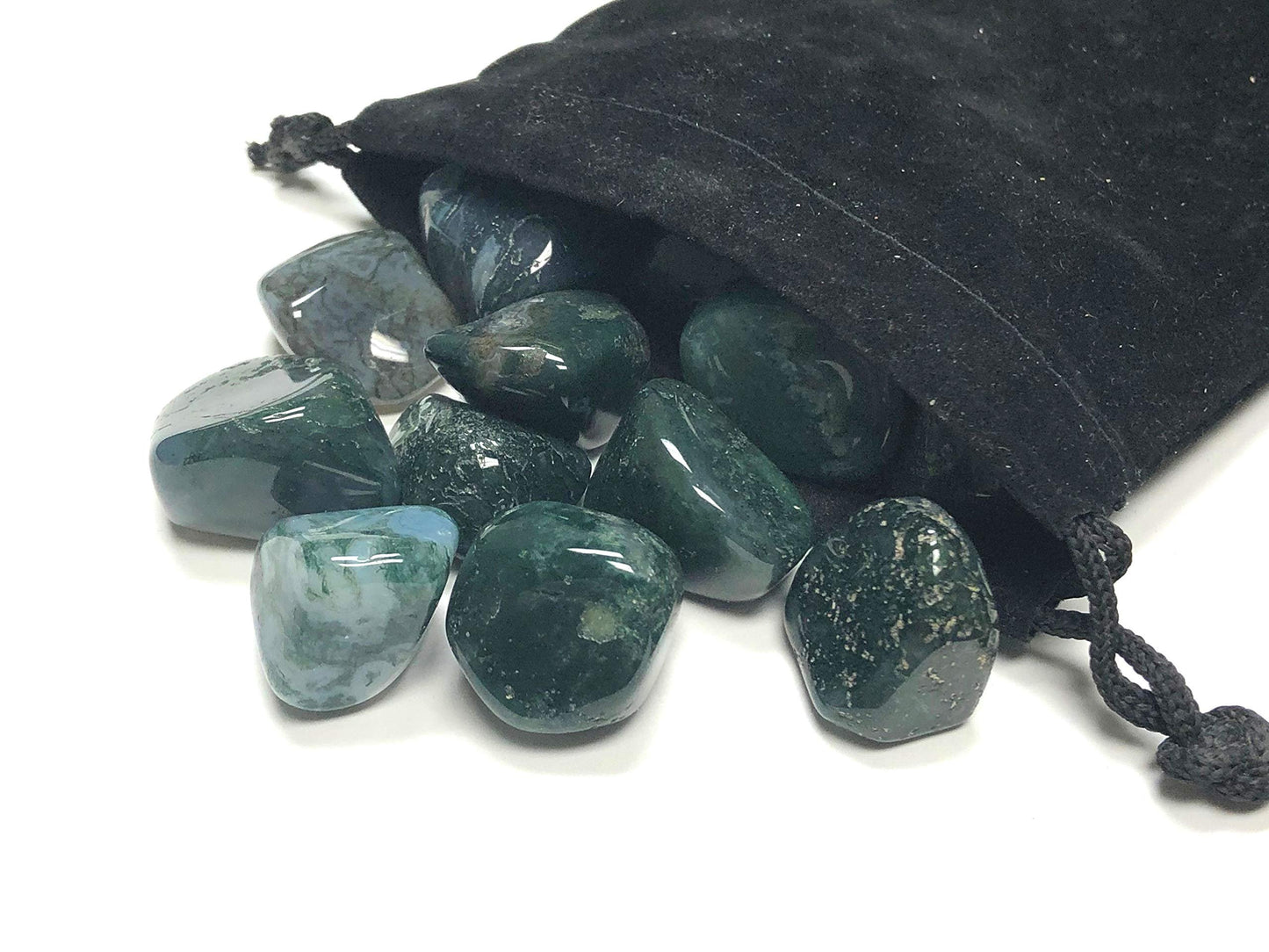 Zentron Crystal Collection Tumbled Green Moss Agate - Large 1" Stones in Velvet Bag (1 Pound)