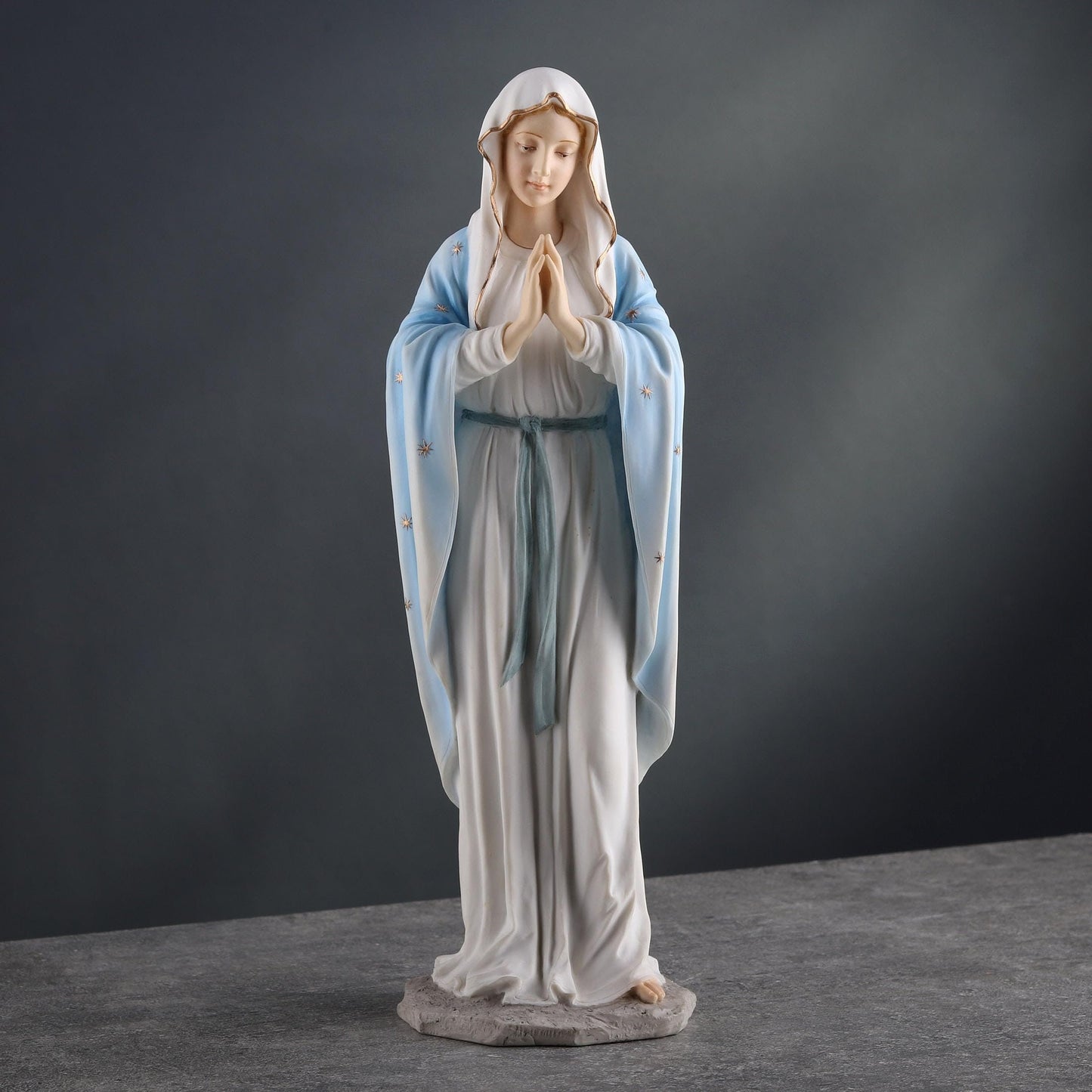Blessed Virgin Mary Our Lady of Grace 11 3/4 Inch Light Color Stone Statue Religious Decoration