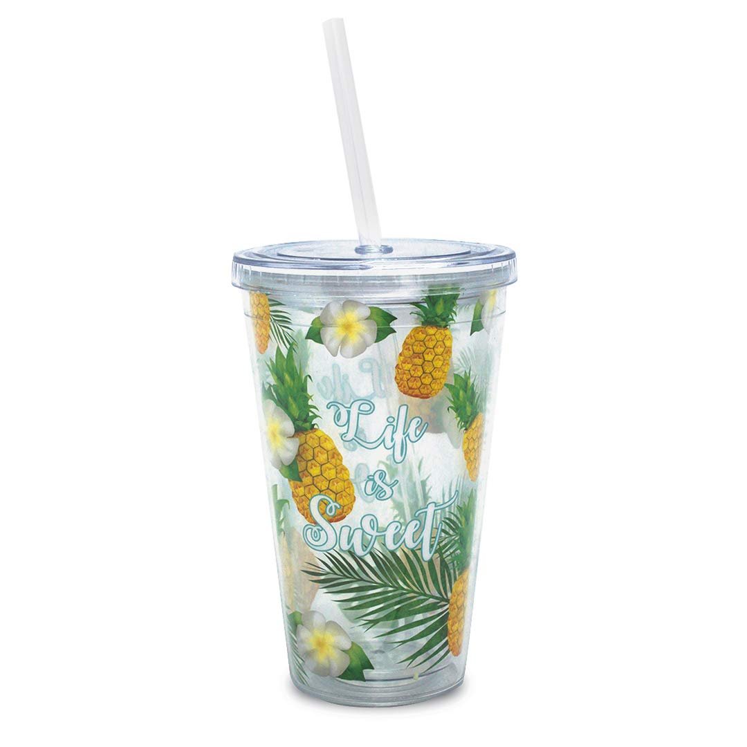16 oz. Hawaiian Double Insulated BPA Free Acrylic Travel Tumbler with Straw