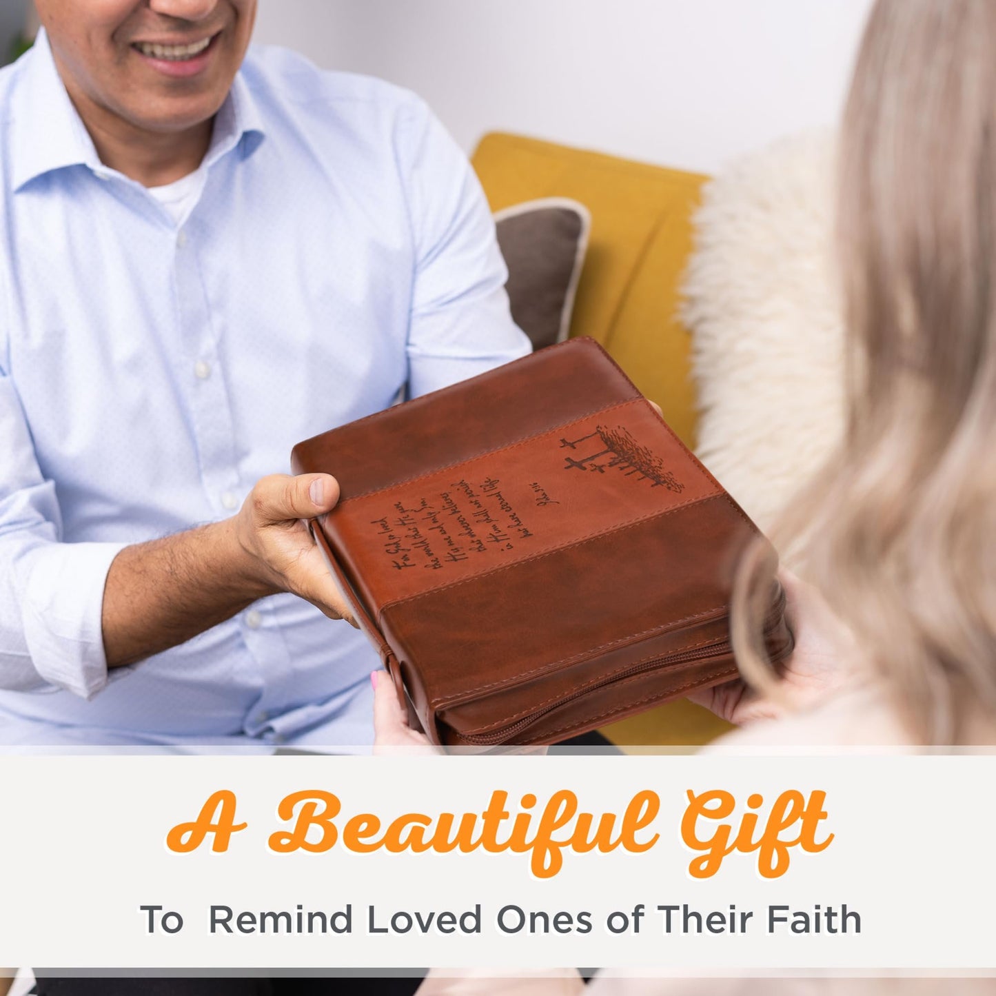 Christian Art Gifts Men/Women's Classic Bible Cover Gospel John 3:16, Brown Faux Leather