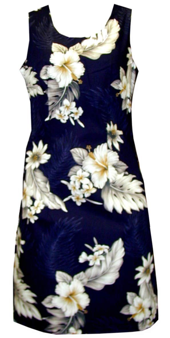 Pacific Legend Womens Plumeria Hibiscus Feather Fern Short Tank Dress