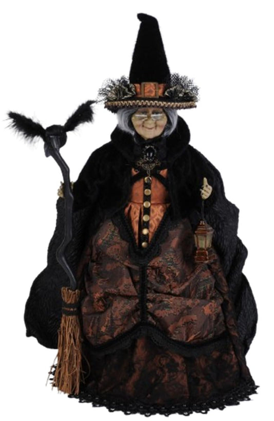 Karen Didion Matilda Witch Figurine Halloween Tabletop Decor with Lantern and Broom 21 Inches Tall Handcrafted Collectible