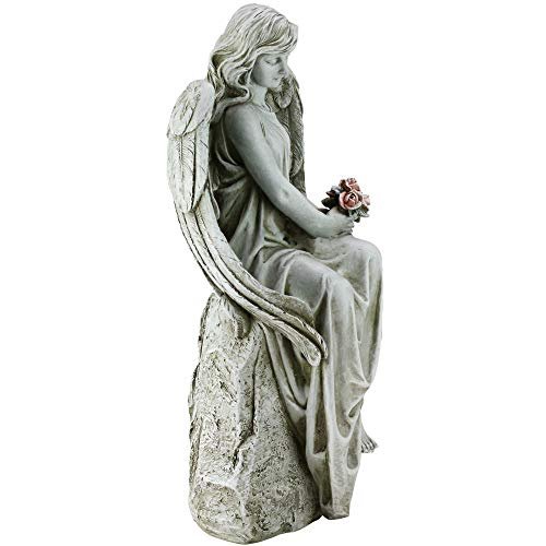 Joseph's Studio by Roman, 17.75" H Angel Holding Flowers Garden Statue, Religious Outdoor Decor