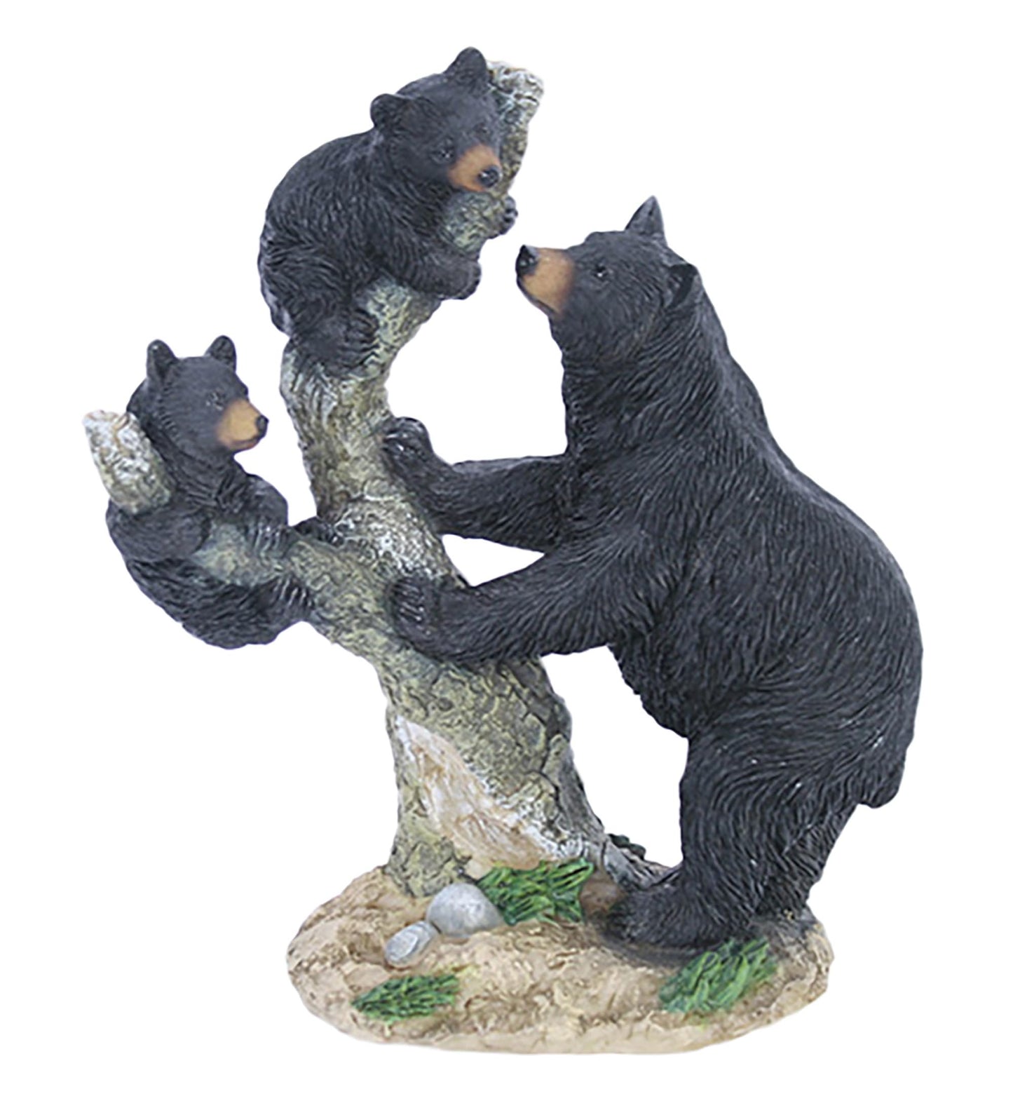 Slifka X9796 Momma Bear & Baby Cubs Climbing Tree Branch Animal Woodland 9.5 x 8 inch Black and Brown Resin Stone Collectible Tabletop Figurine Sculpture, Everyday Décor