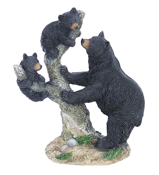 Slifka X9796 Momma Bear & Baby Cubs Climbing Tree Branch Animal Woodland 9.5 x 8 inch Black and Brown Resin Stone Collectible Tabletop Figurine Sculpture, Everyday Décor