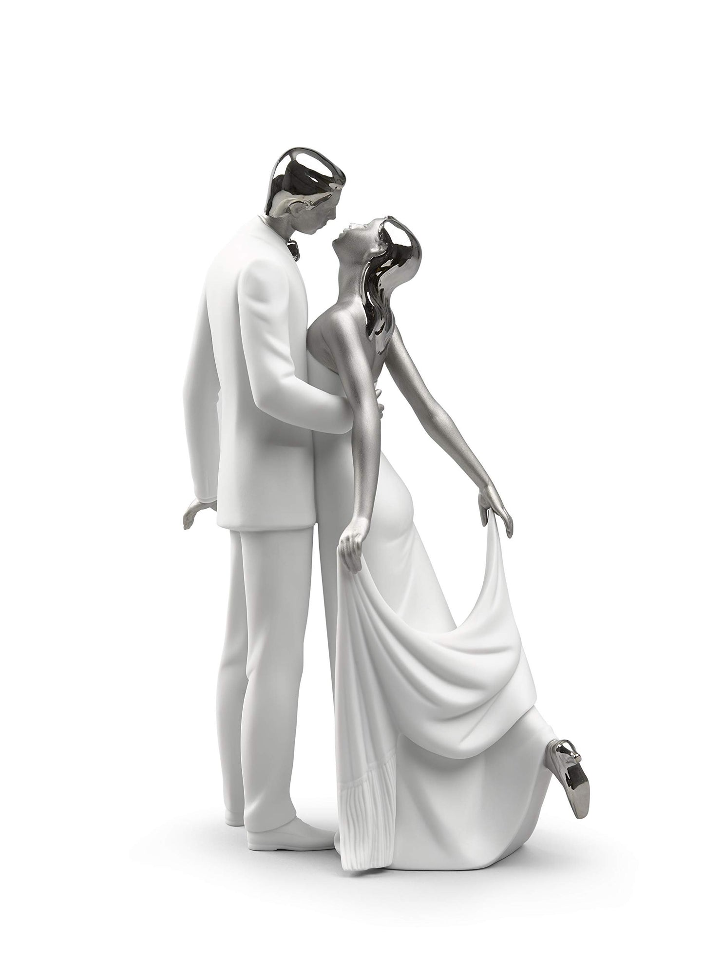 LLADRÓ Happy Anniversary Couple Figurine. Silver Lustre. Porcelain Anniversary Figure.