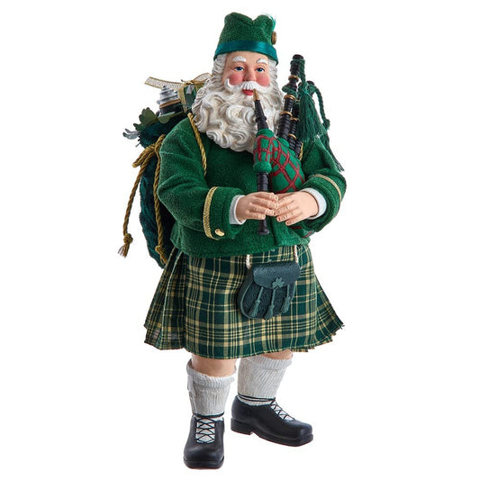 Kurt Adler 10.5-Inch Fabriché Musical Irish Bagpiper Santa