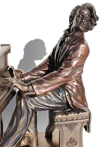 Religious Gifts Polish Music Composer Frederic Chopin Playing Piano 8 3/4 Inch Cold Cast Bronze Figurine Statue