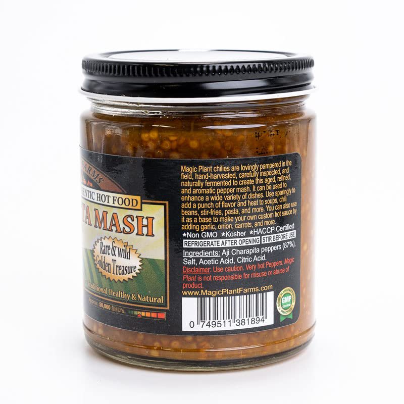 Aji Charapita Chili Pepper Mash by Magic Plant - (9 oz) Medium Heat 30K – 100K SHUs, Exotic Fruity, Citrus Flavor From the Amazon Region | Fresh Pepper Replacement | Gluten Free – non-GMO – Natural