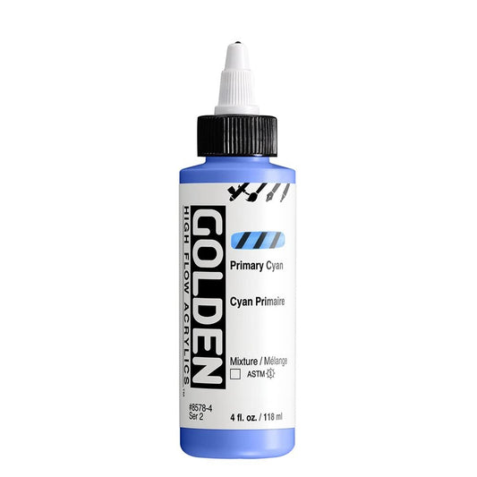 High Flow Acrylics by GOLDEN, Primary Cyan, 4 fl. oz. Bottle, Professional Acrylic Paint, Transparent