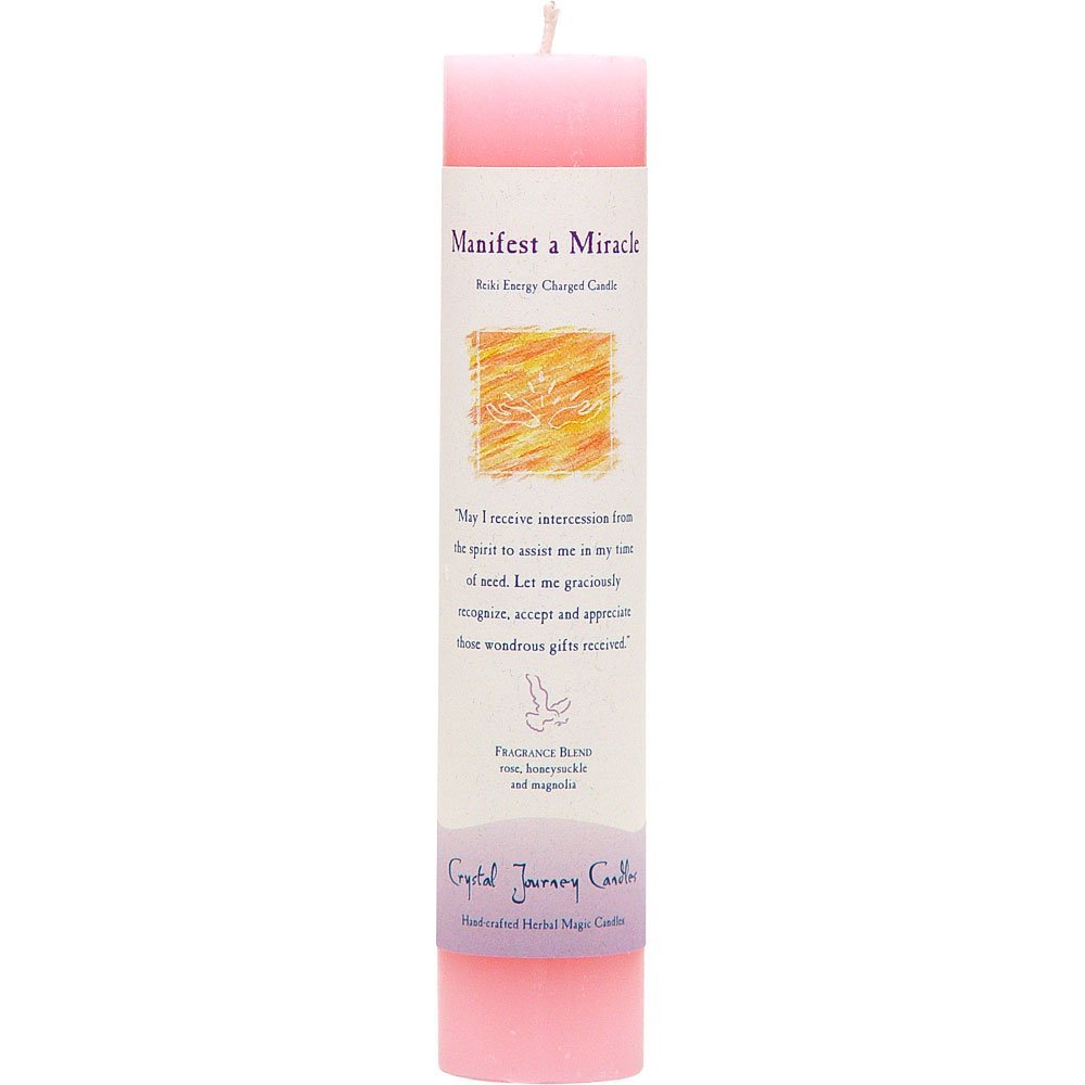 The New Age Source Reiki Herbal Pillar Candle Manifest A Miracle Each