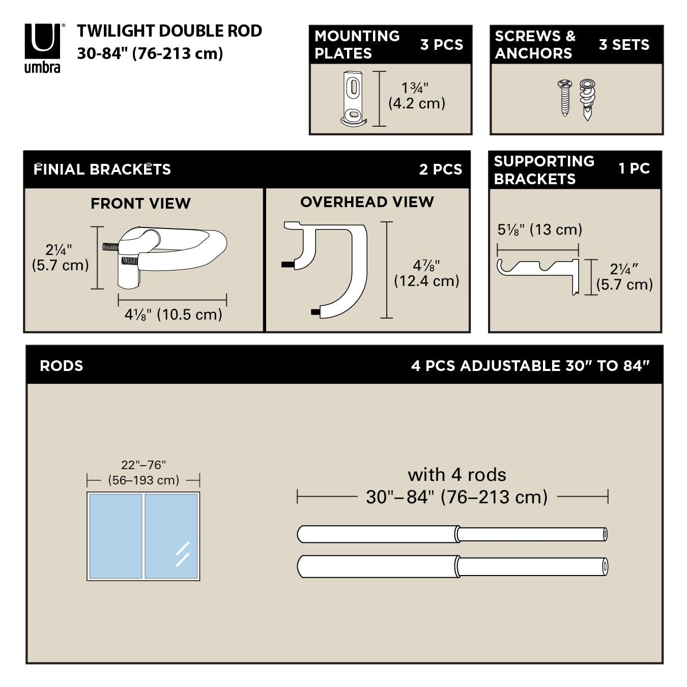 Umbra Twilight Double Curtain Rod Set – Wrap Around Design Ideal for Blackout or Room Darkening Panels