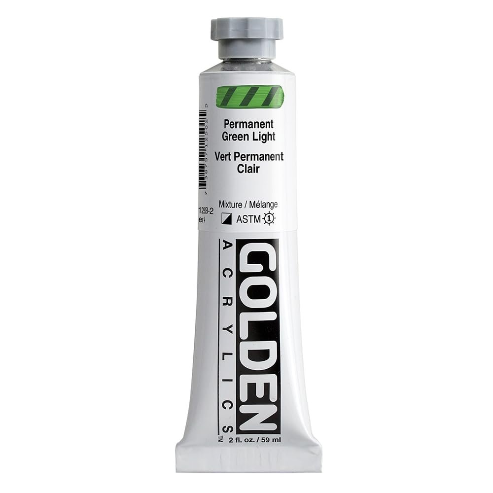 Heavy Body Acrylics by GOLDEN, Permanent Green Light, 2 fl. oz. Tube, Professional Acrylic Paint, Semi-Opaque