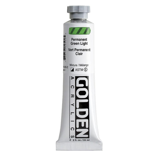 Heavy Body Acrylics by GOLDEN, Permanent Green Light, 2 fl. oz. Tube, Professional Acrylic Paint, Semi-Opaque