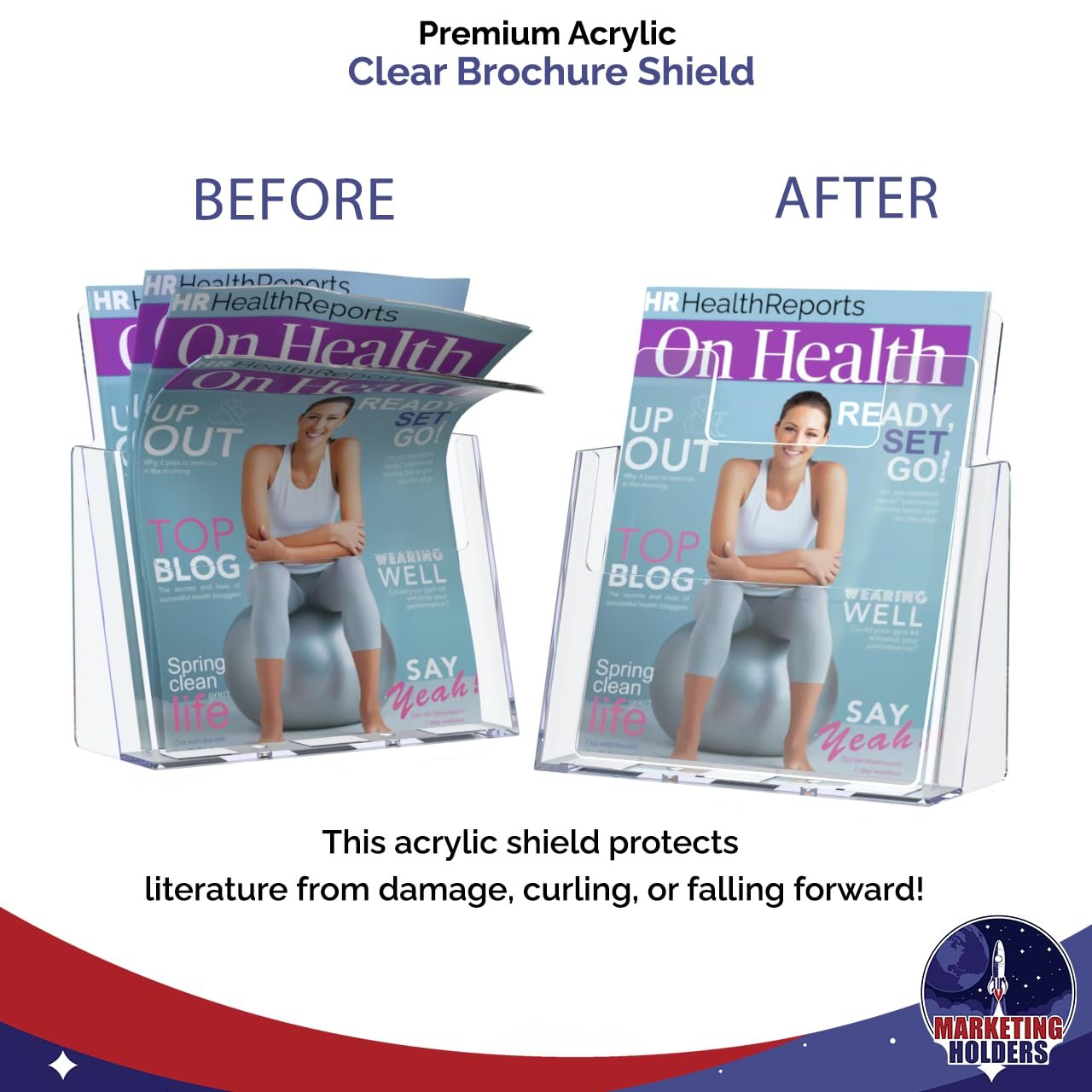 12 Pack Clear Acrylic 8" x 10" Shield for Magazine Brochure Display Holders Holds Flyers in Place Stop The Flop by Marketing Holders