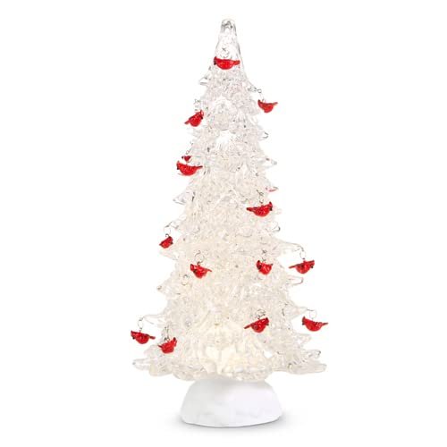 RAZ Imports Lighted Tree with Cardinal Ornaments and Swirling Glitter, 15 inches