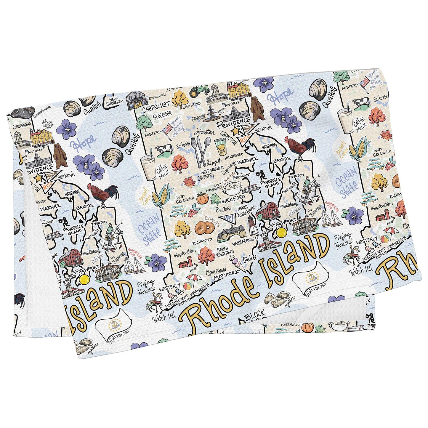 Fish Kiss 16"x24" Map Towel is 100% Microfiber Waffle Weave Help You Explore in Detail – Our Super Absorbent & Soft, Machine Washable State Map Towel is Stain & Wrinkle Resistant