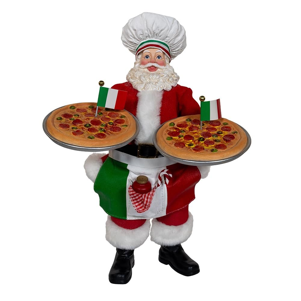Kurt Adler 11-inch Fabriché™ Chef Santa Holding Two Trays of Pizza
