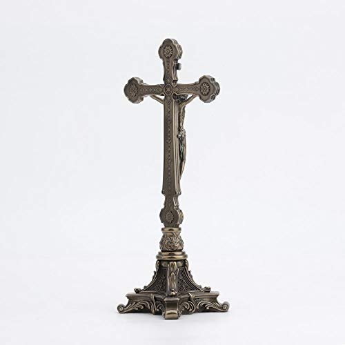 Veronese Design 13" Tall Standing Crucifix Baroque Style Stand Cold Cast Resin Antique Bronze Finish Religious Gift Home Decor Alter Sculpture
