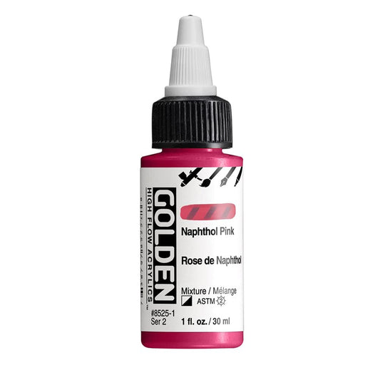 High Flow Acrylics by GOLDEN, Naphthol Pink, 1 fl. oz. Bottle, Professional Acrylic Paint, Semi-Opaque