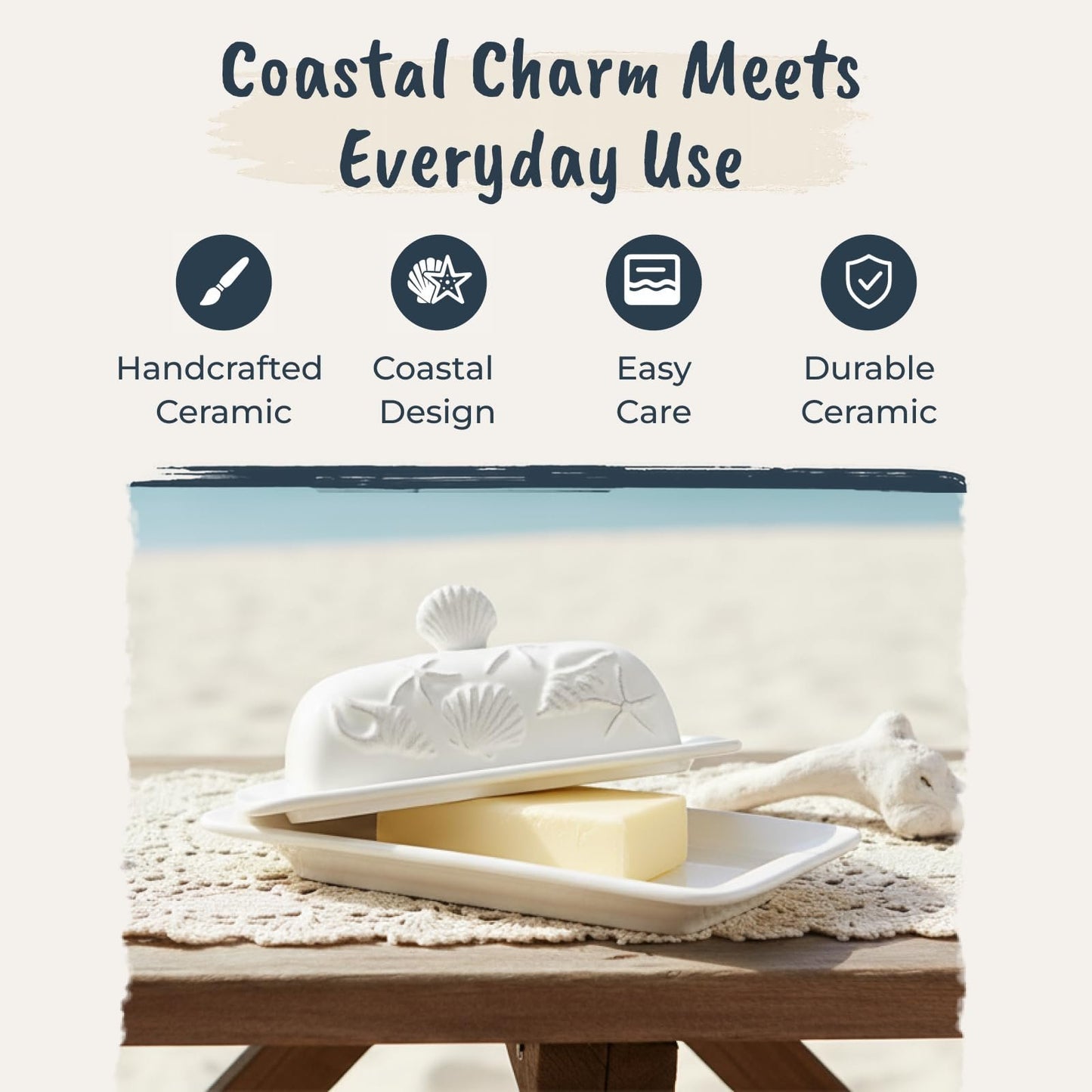 Blue Sky Clayworks Laguna Coastal Butter Dish, White