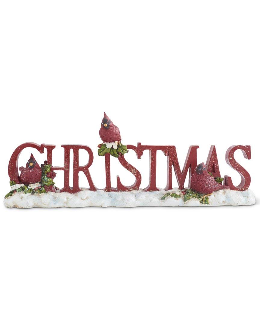 K&K Interiors 53917B 11.25 Inch Resin Red Glittered Christmas Tabletop Cutout with Cardinals