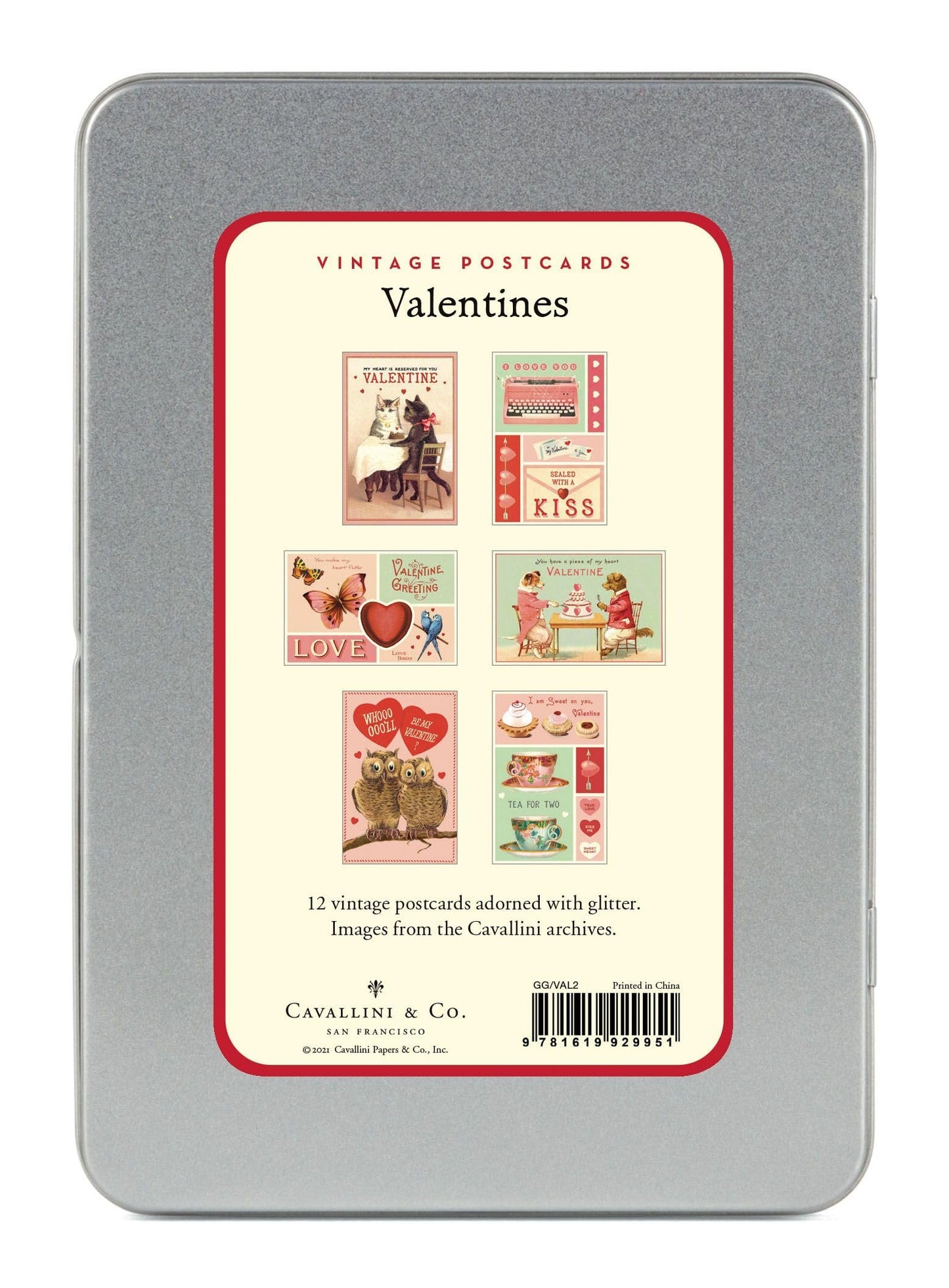 Cavallini Papers & Co Cavallini Valentines Glitter Vintage Postcards